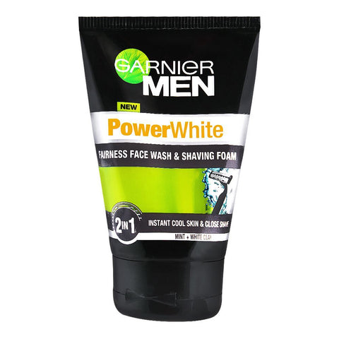 Garnier Men PowerWhite 2-In-1 Fairness Face Wash & Shaving Foam 100ml